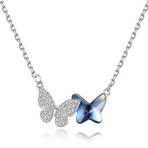 Lucky butterfly necklace Blue Zircon Stone and Pave Set AAA Cubic Zirconias